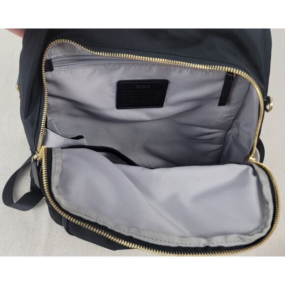 TUMI Voyageur Carson Backpack Black Nylon Gold Hardware Laptop Travel Bag - Picture 7 of 16